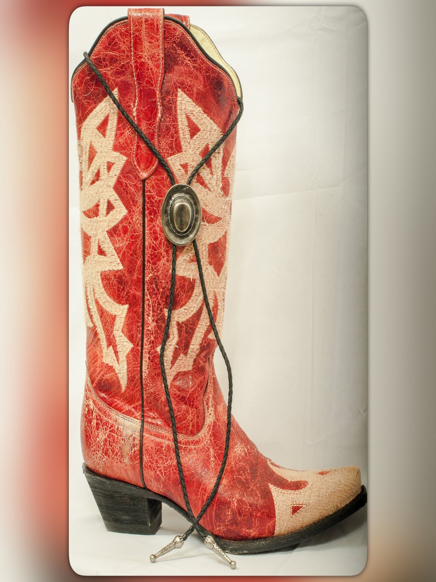 Silver Cowboy Hat Bolo - Cowhide Rope Necklace