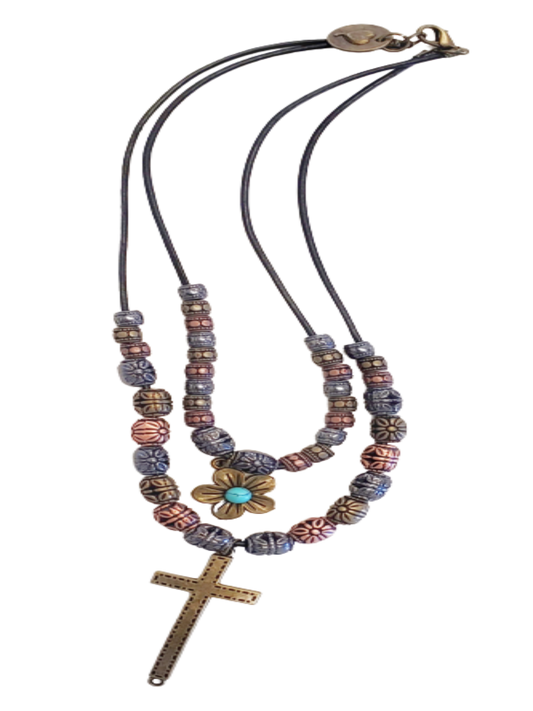 A Cross To Bare - Cowhide Rope Necklace