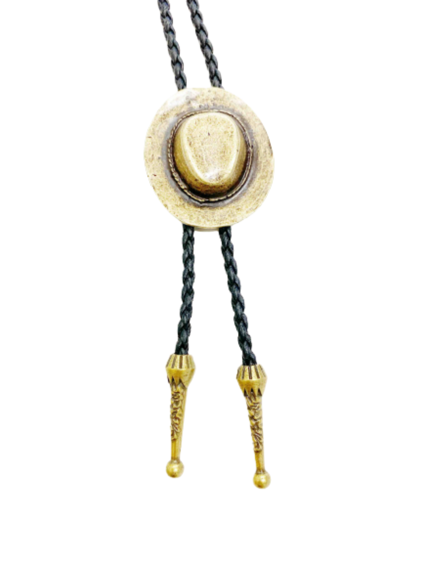 Bronze Cowboy Hat Bolo - Cowhide Rope Necklace