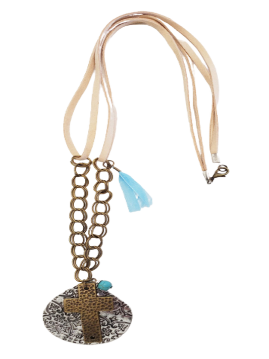 Cross Over To Sunday - Leather & Chain Necklace