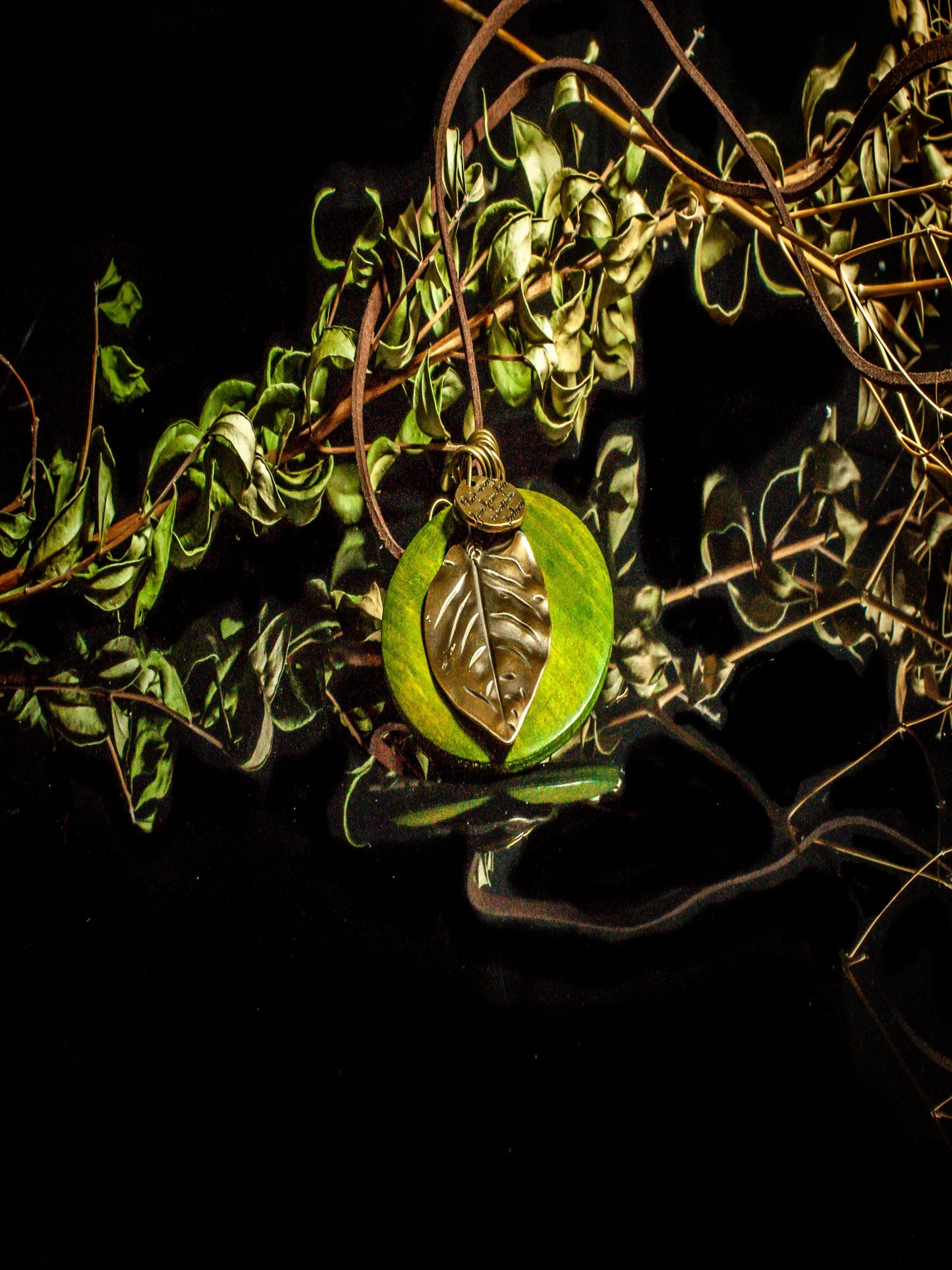 Wooden You Leaf - Brown Leather Necklace