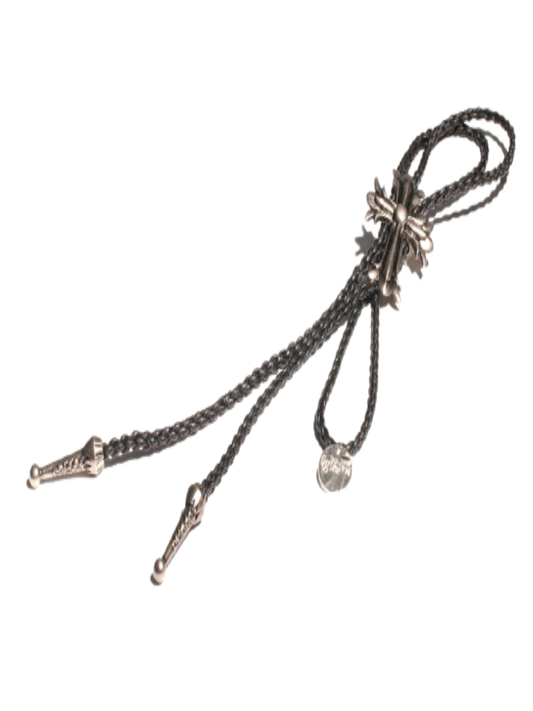 Silver Cross Bolo - Cowhide Rope Necklace