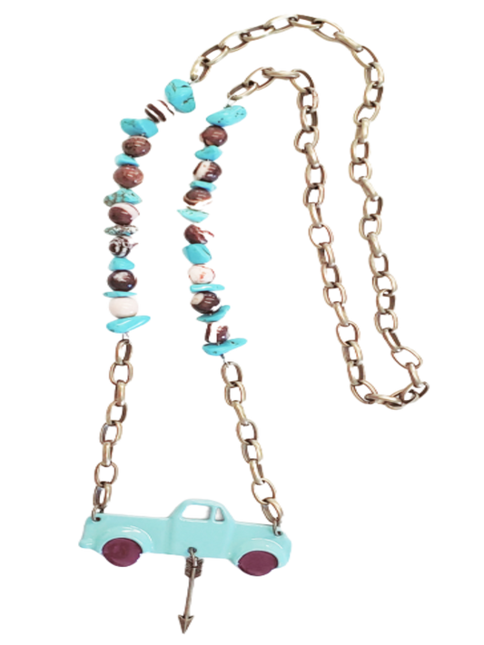 Turquoise Retro Truck - Chain Necklace