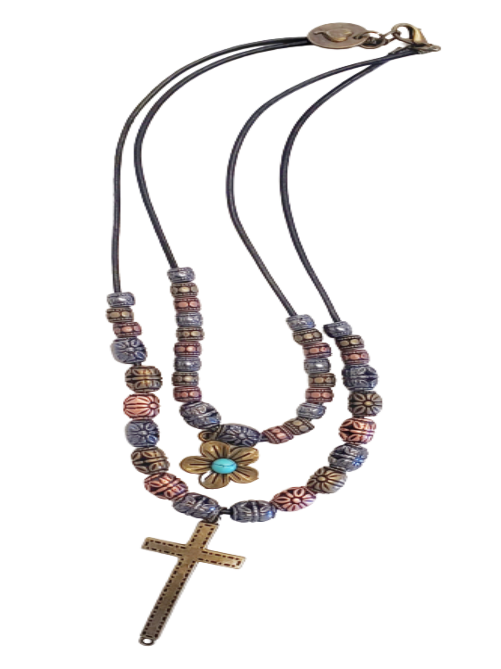 A Cross To Bare - Cowhide Rope Necklace