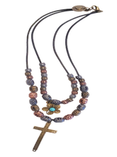 Load image into Gallery viewer, A Cross To Bare - Cowhide Rope Necklace
