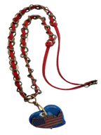 Red, White & Blue American Heart - Leather & Chain Necklace