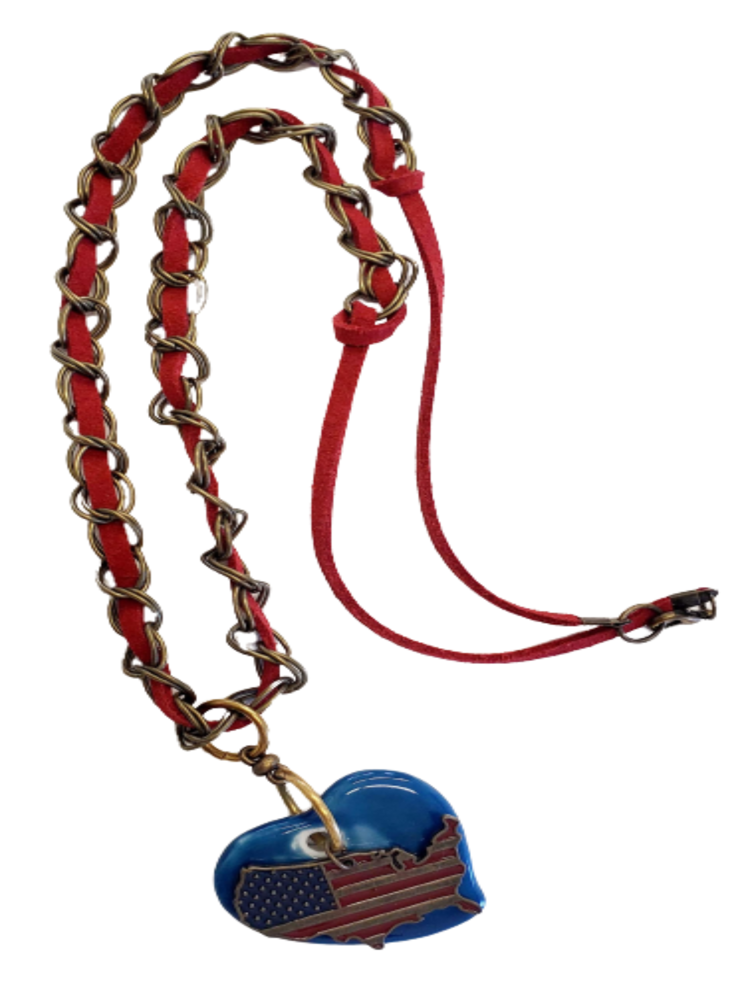 Red, White & Blue American Heart - Leather & Chain Necklace