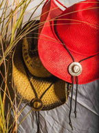 Bronze Cowboy Hat Bolo - Cowhide Rope Necklace