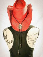 Silver Cowboy Hat Bolo - Cowhide Rope Necklace