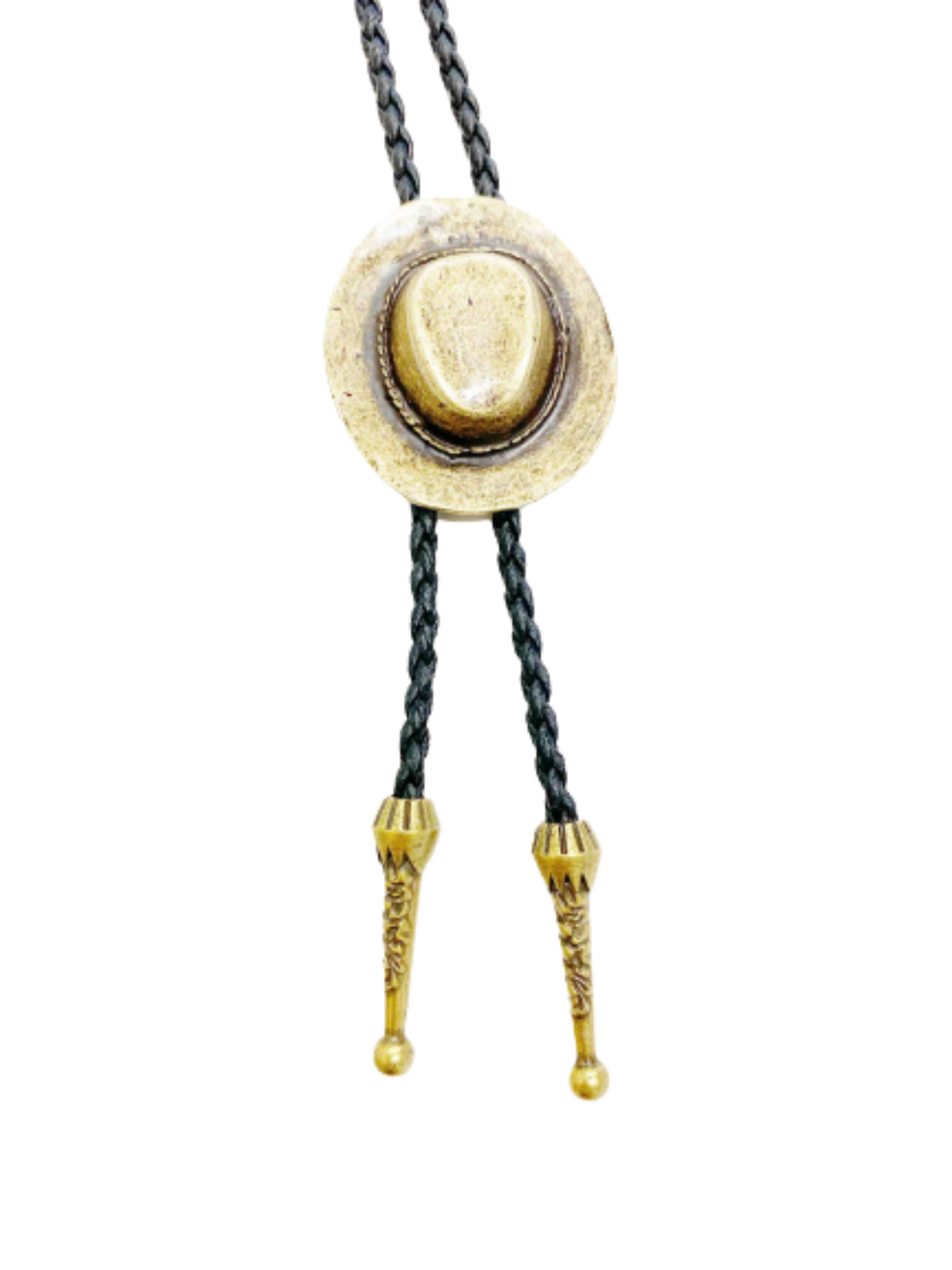 Bronze Cowboy Hat Bolo - Cowhide Rope Necklace