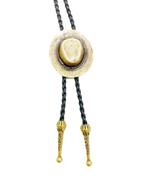 Bronze Cowboy Hat Bolo - Cowhide Rope Necklace