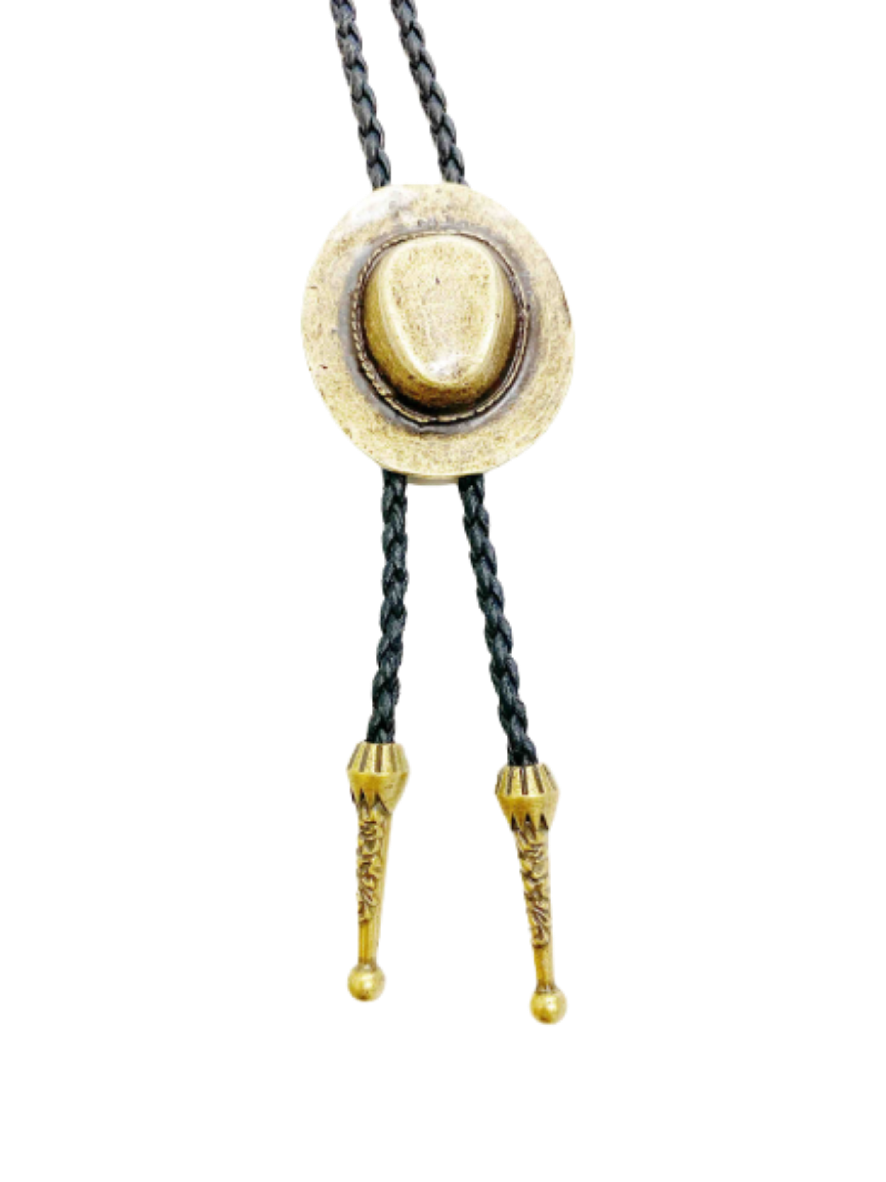 Bronze Cowboy Hat Bolo - Cowhide Rope Necklace