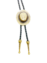 Load image into Gallery viewer, Bronze Cowboy Hat Bolo - Cowhide Rope Necklace
