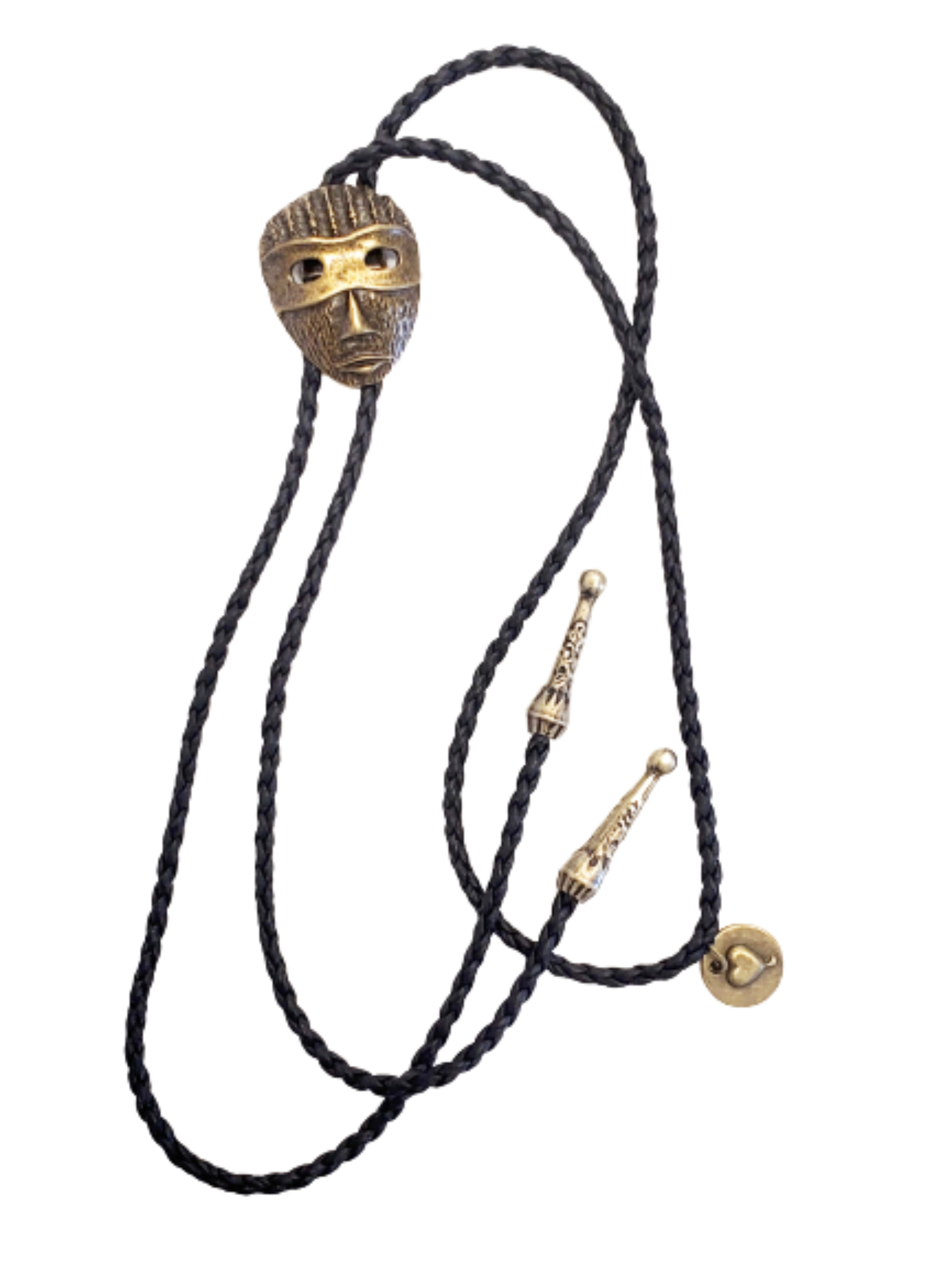 Bronze Masquerade Bolo - Cowhide Rope Necklace