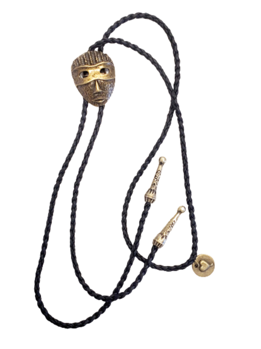 Bronze Masquerade Bolo - Cowhide Rope Necklace