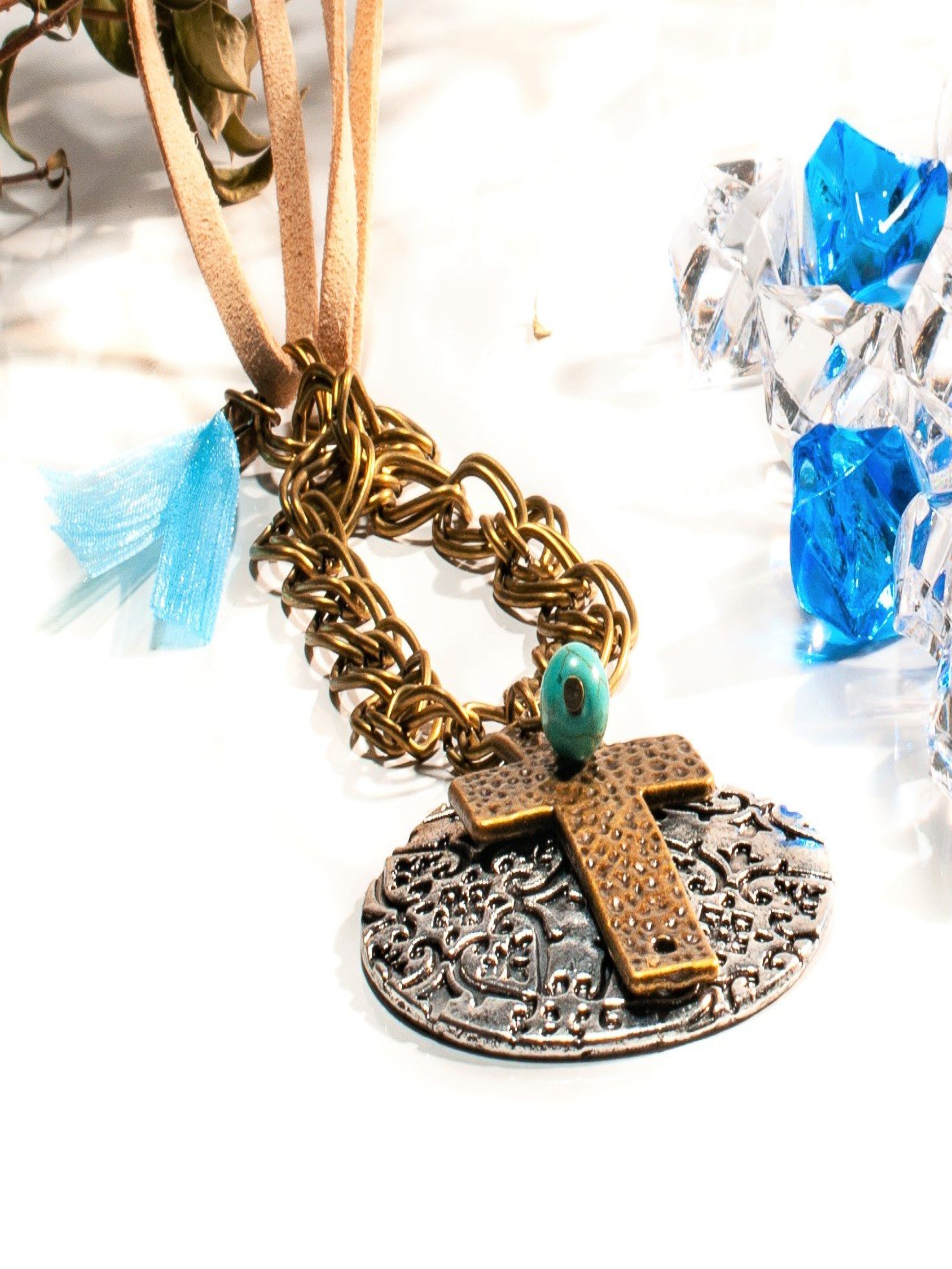 Cross Over To Sunday - Leather & Chain Necklace