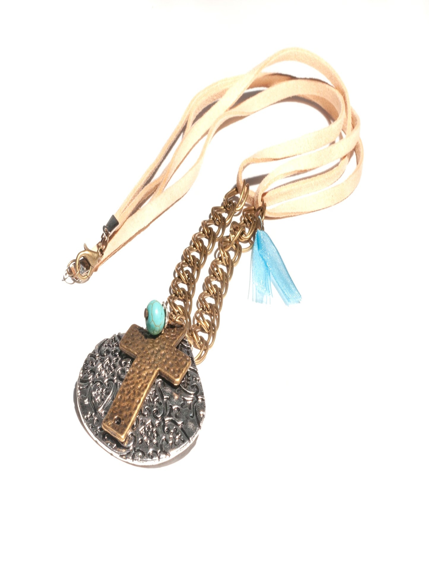 Cross Over To Sunday - Leather & Chain Necklace