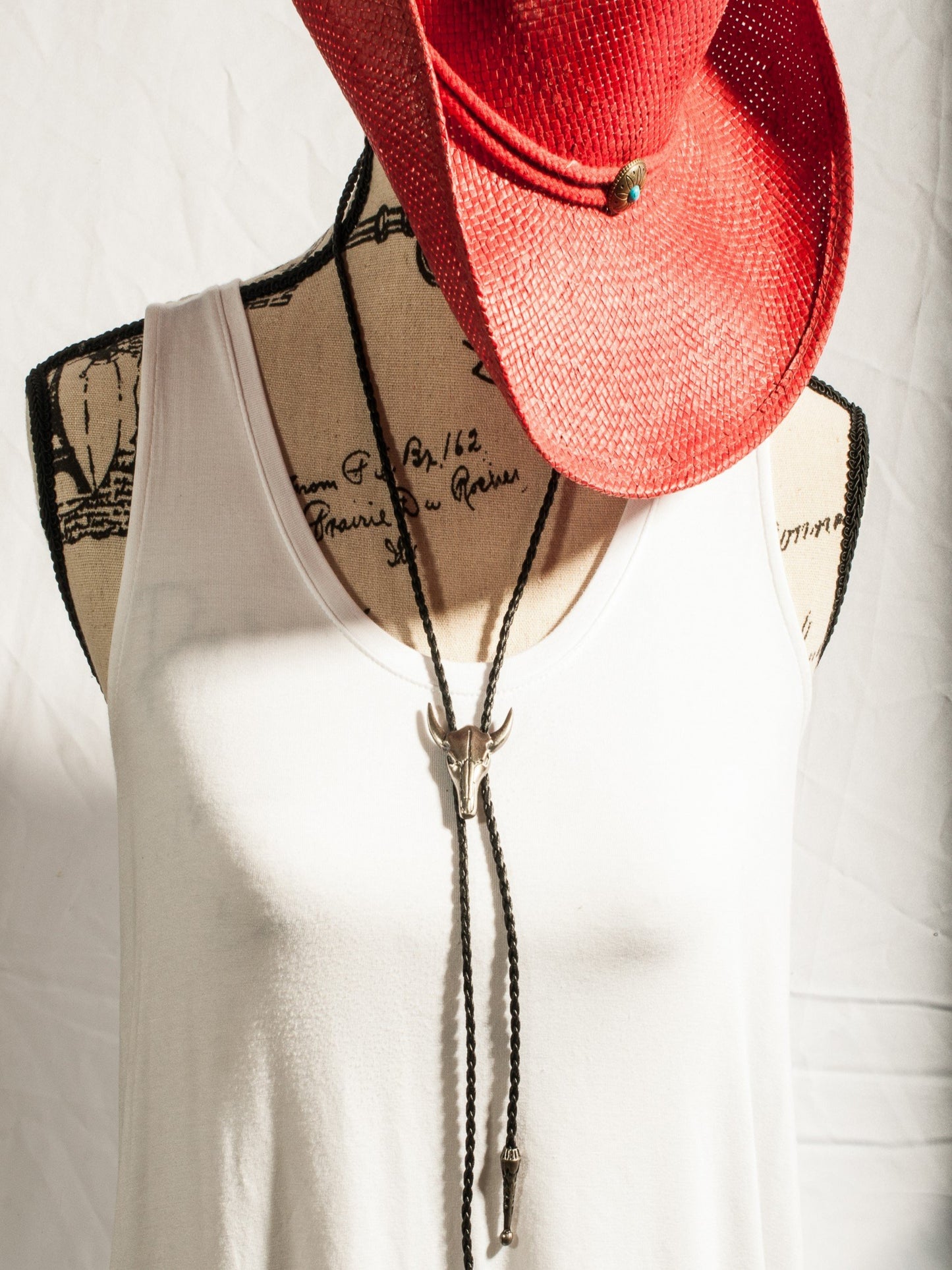 Silver Steer Bolo - Cowhide Rope Necklace