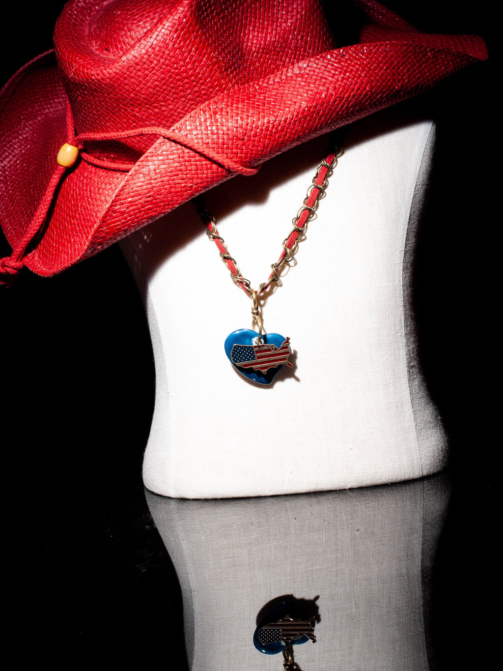Red, White & Blue American Heart - Leather & Chain Necklace