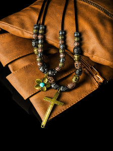A Cross To Bare - Cowhide Rope Necklace
