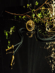 Bronze Cowboy Hat Bolo - Cowhide Rope Necklace