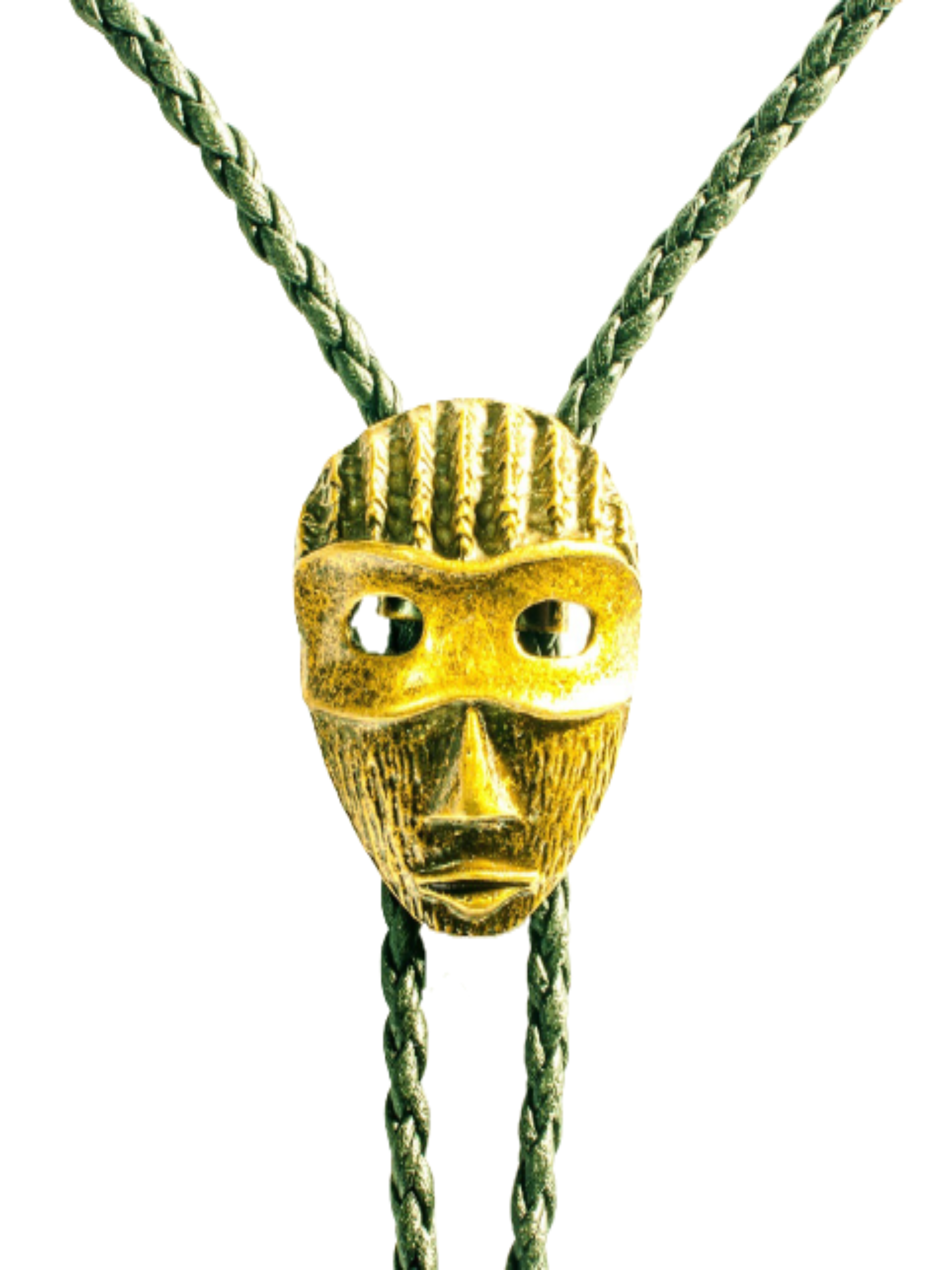 Bronze Masquerade Bolo - Cowhide Rope Necklace