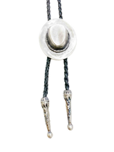Load image into Gallery viewer, Silver Cowboy Hat Bolo - Cowhide Rope Necklace
