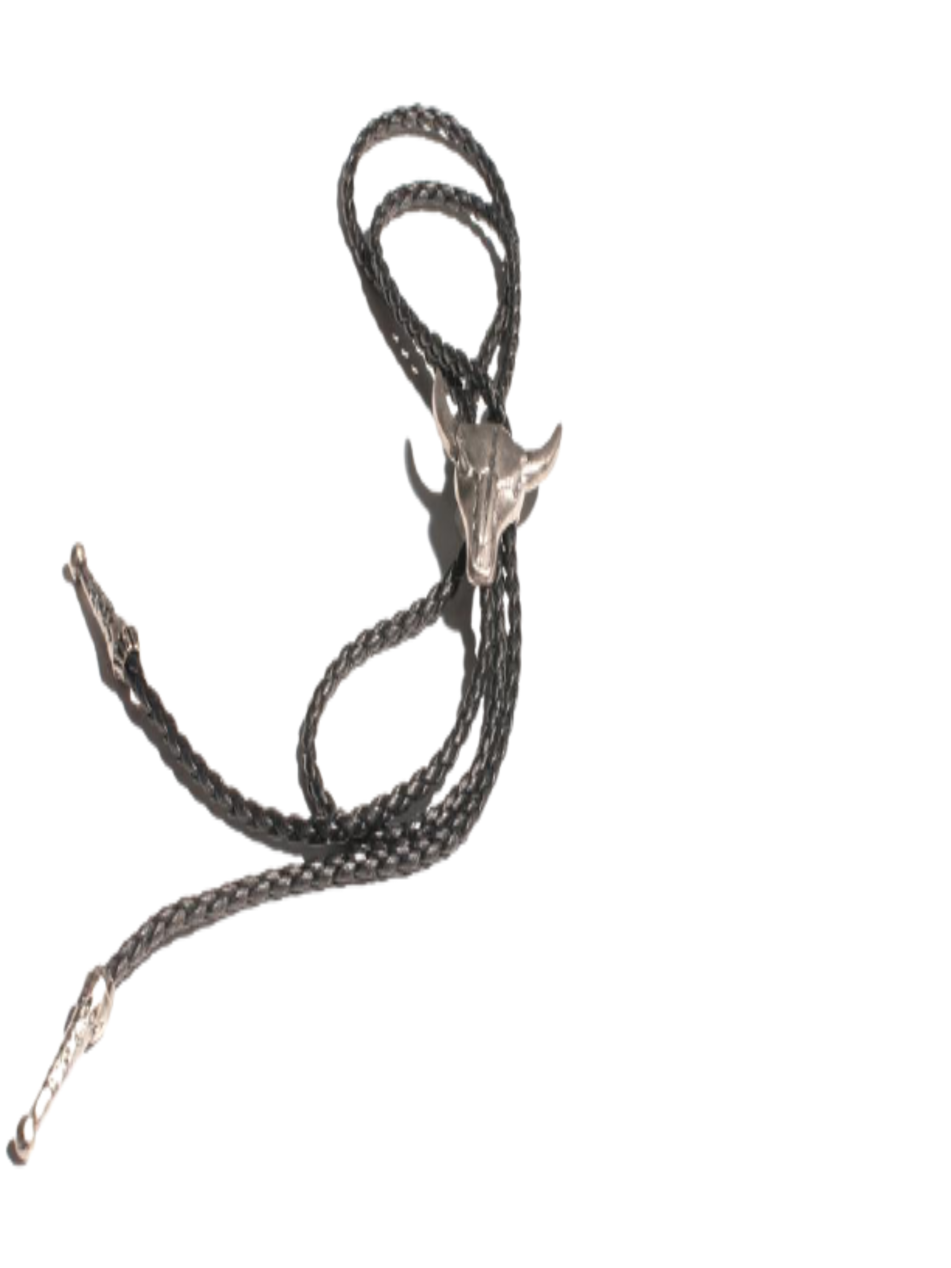 Silver Steer Bolo - Cowhide Rope Necklace