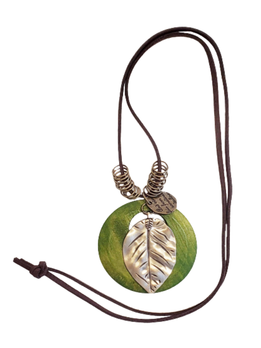 Wooden You Leaf - Brown Leather Necklace